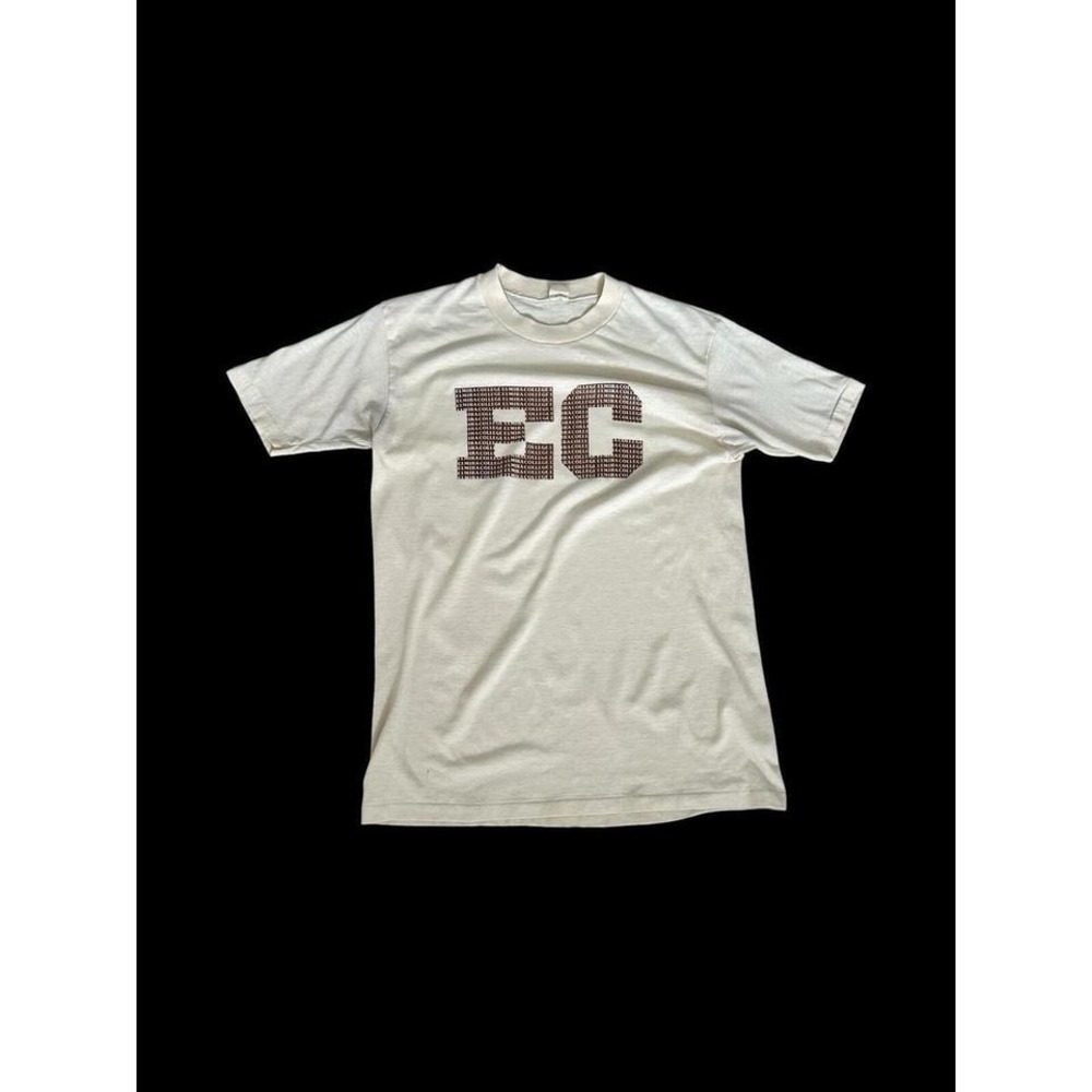 Vintage 70's Single Stitch Elmira College VelvaSheen Cream Spell Out T-shirt